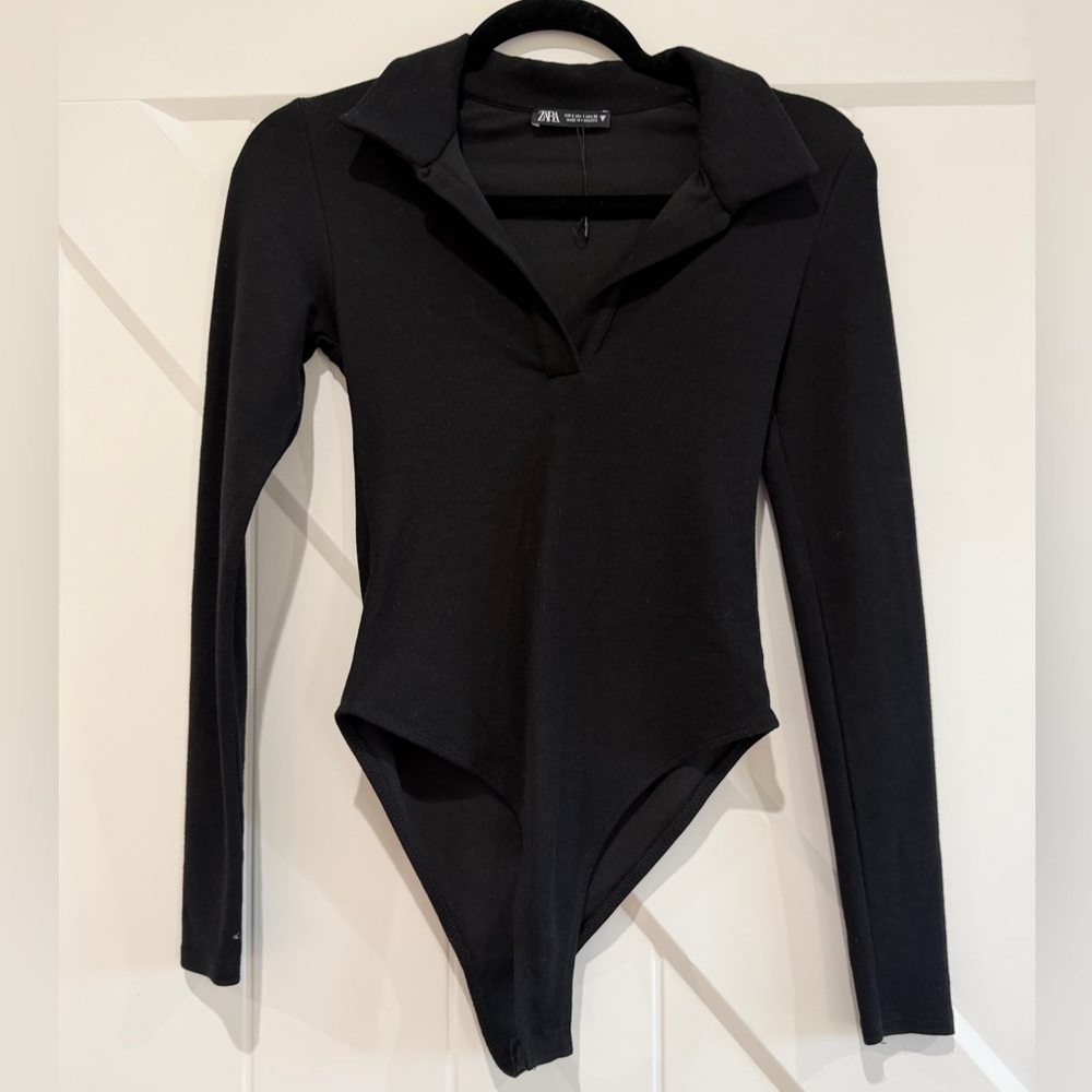 Zara Black Ribbed Bodysuit